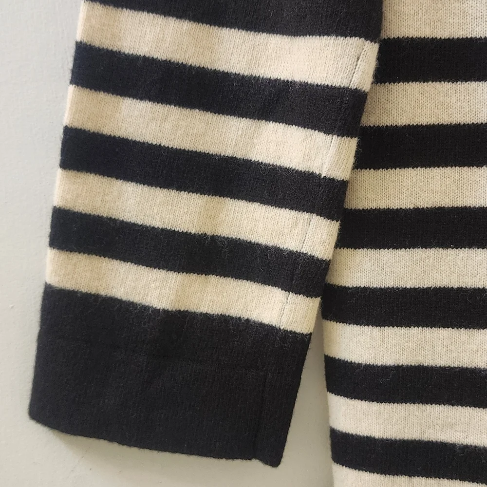 J. Crew Black and Cream Striped Sweater, Size‎ Small, 90% Wool, 10% Cashmere.